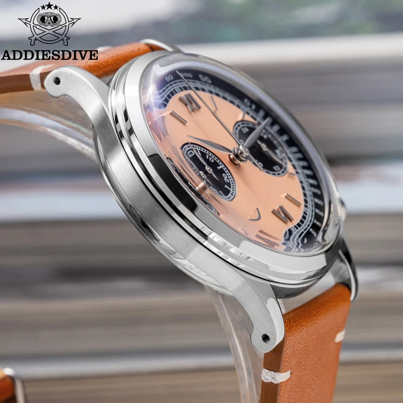 ADDIESDIVE VK64 Multifunctional Chronograph Watch 10Bar Waterproof Mens Leather Watch Quartz Watches Reloj Hombre AD2037