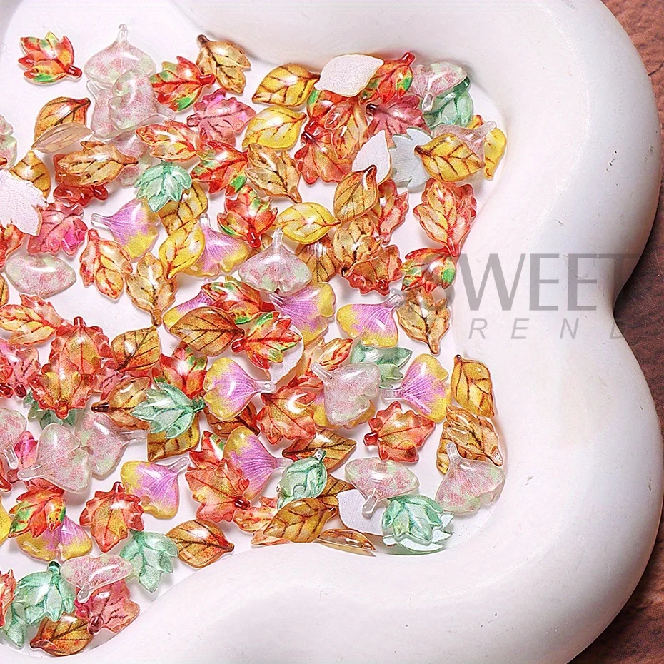 50/100pcs Resin Autumn Maple Leaf Nail Charm Decoration Fall Theme Ginkgo Biloba Shape Delicate Jewelry Accessory Manicure Parts