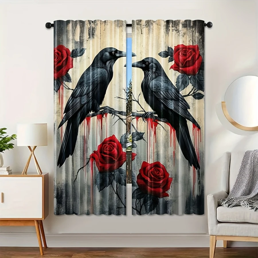 2PCS Digital Printed Curtains, Abstract Black Marble Pattern, Modern Style Rod Pocket Drapes for Bedroom Living Room Decor