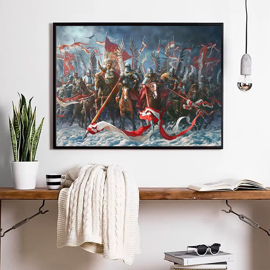 Winged Hussars Canvas Print Polish Cavalry Horsemen Battle Wall Art frameless Painting Living Room Bedroom Decor