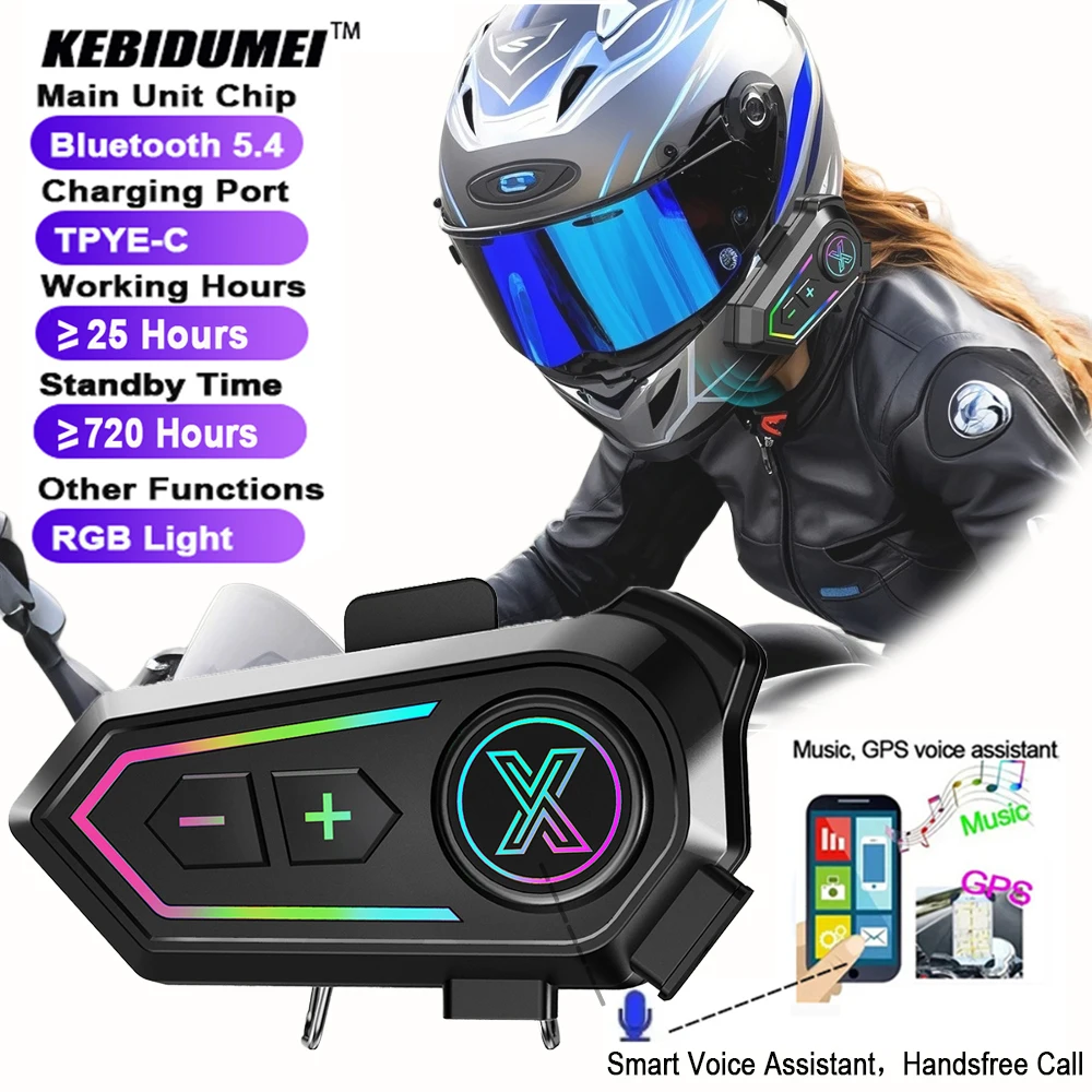 

Bluetooth Motorcycle Helmet Headset BT5.4 Wireless Riding Headphone Waterproof Noise Reduction Voice Control with 800mah Battery