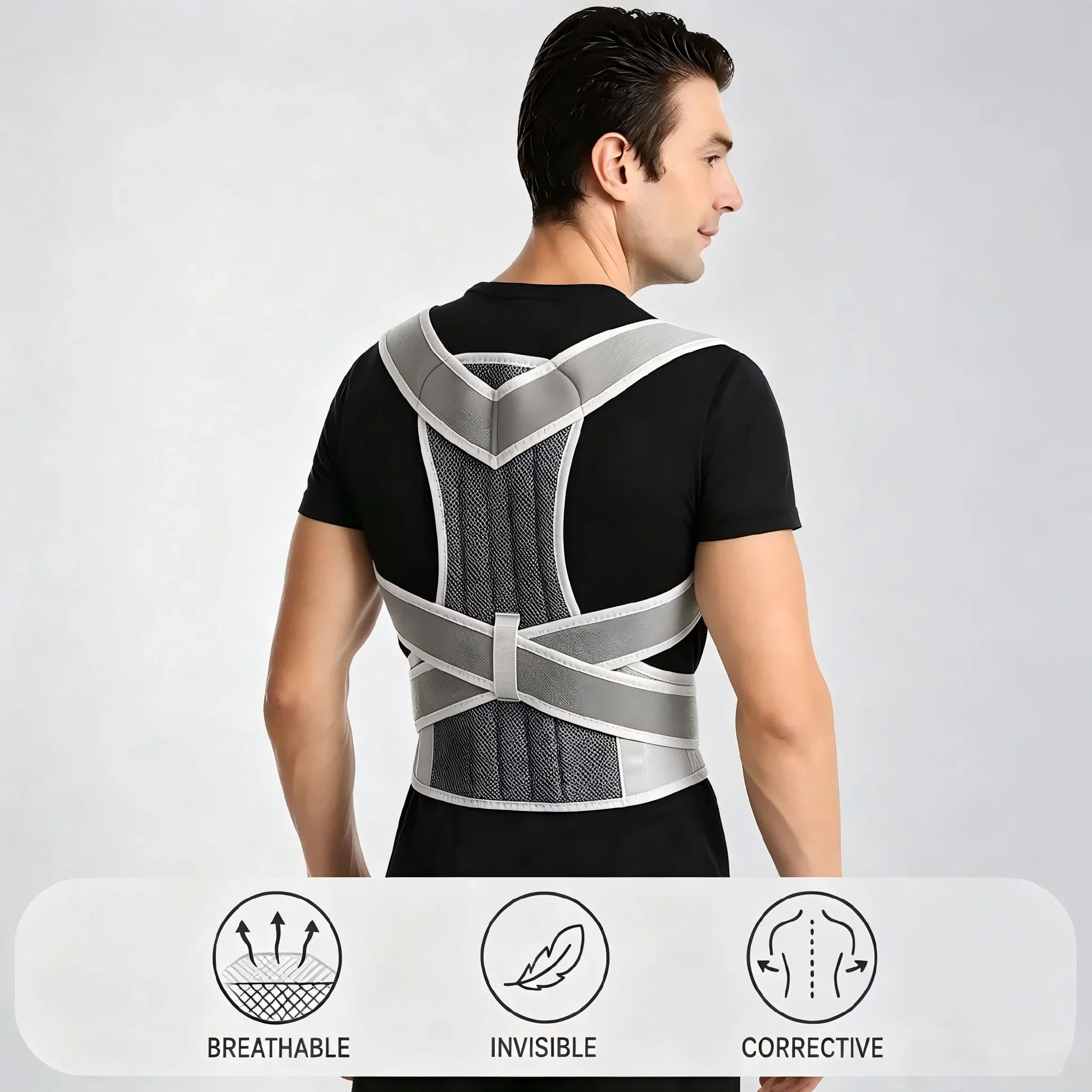 Adjustable Posture Corrector Back Support Brace for Men Women, Reinforced Lumbar Shoulder Spine Corrector Strap
