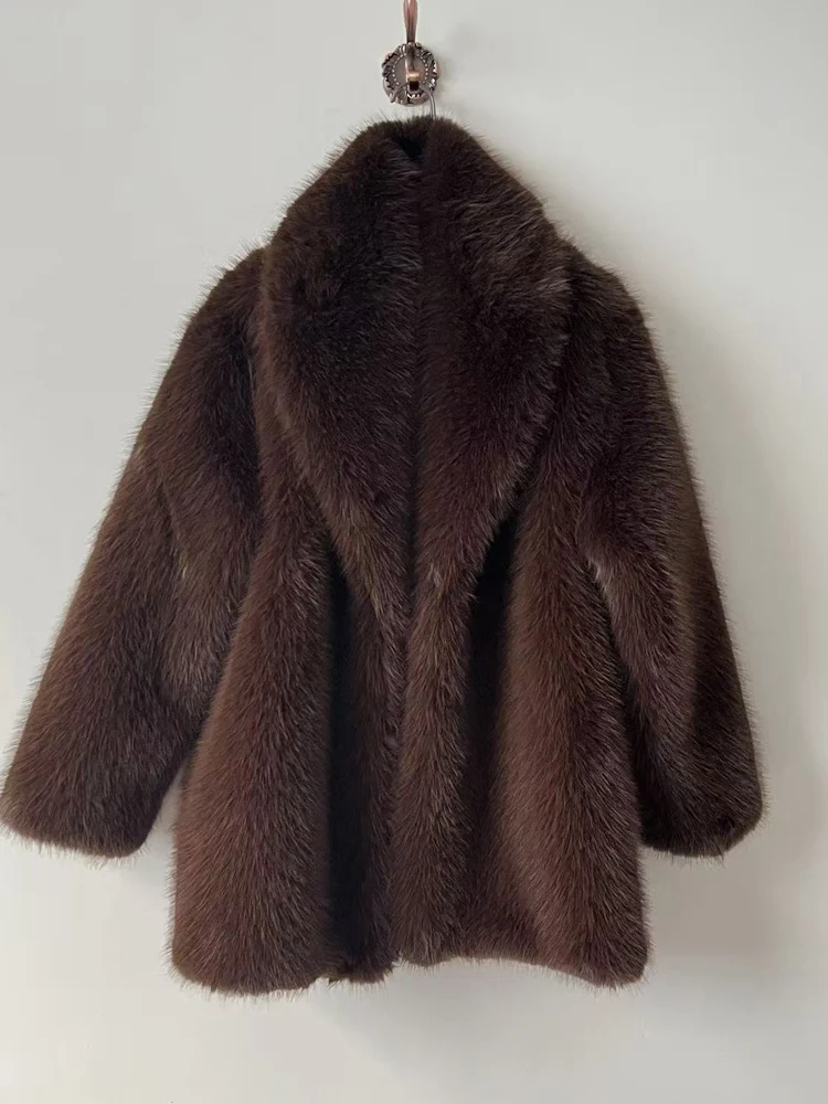 Verdickter Plüsch-Wintermantel für Damen 2025, Fuchs-Stil, Kunstpelzjacke, langes Street-Luxe-Design mit übergroßem Revers