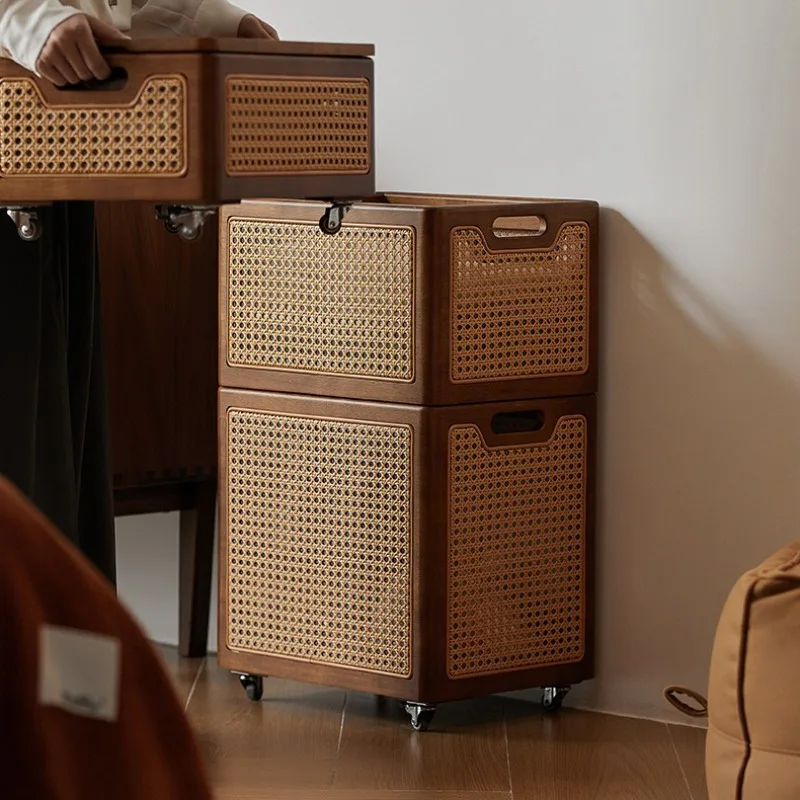 

Organizing box with lid, household box storage, large-capacity toys, clothes, rattan weaving space, ancient style