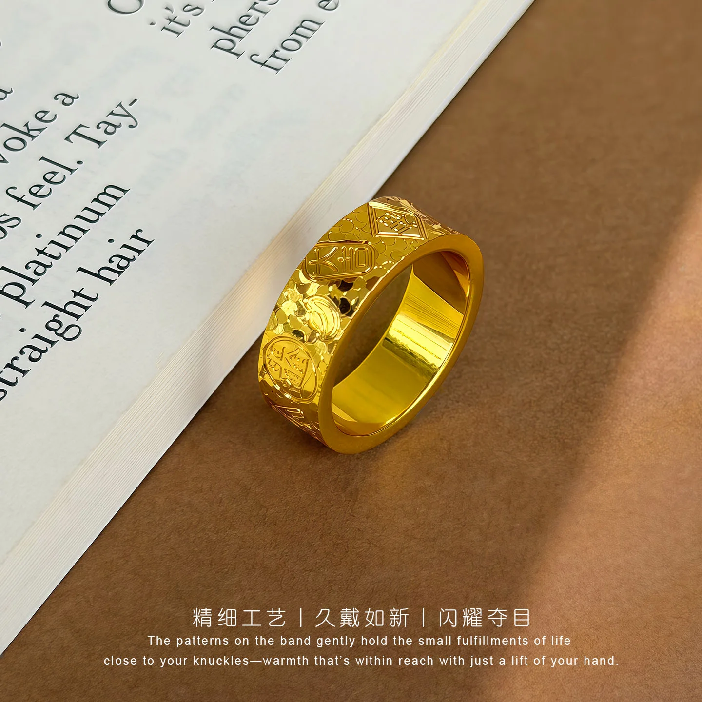 

Luxury 24K 9999 Pure Gold real gold Women's Crushed Ice Gesture Ring