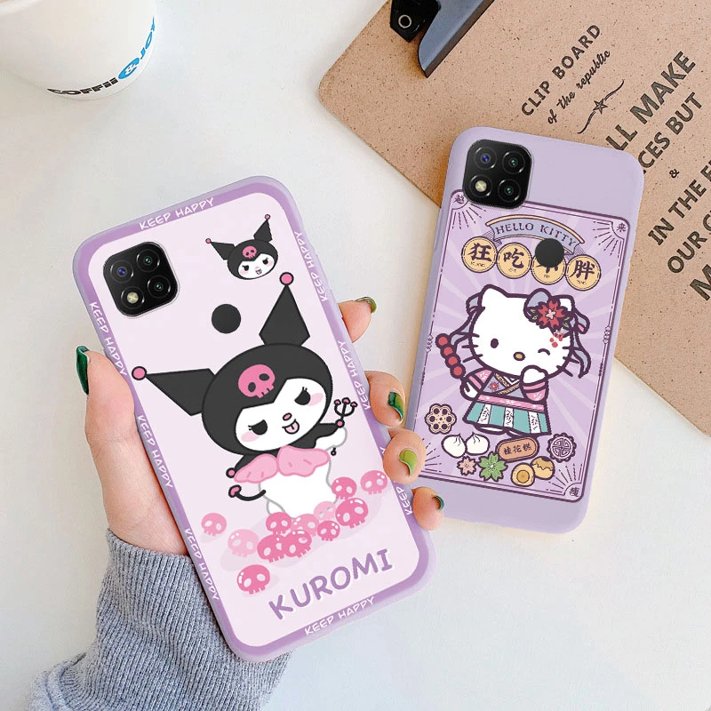 Funda de teléfono de dibujos animados para Xiaomi Redmi 9C NFC 10A niñas lindo anticaída Cinnamoroll Kuromi Hello Kitty funda de silicona a prueba de golpes tpu