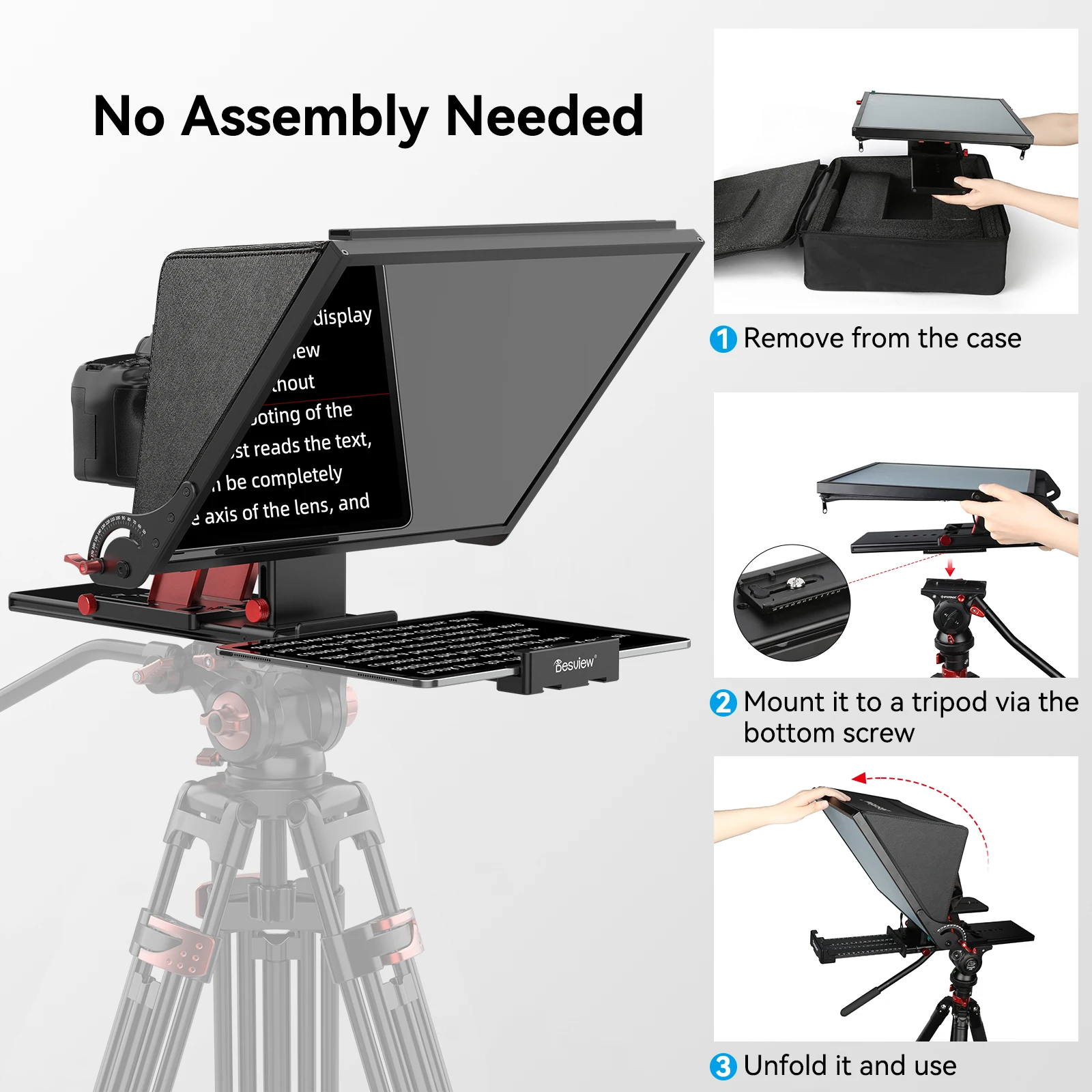 Desview Teleprompter Aluminum Alloy 17 inch Teleprompter for  iPad Tablet Phone DSLR Camera High Display Glass No Assembly Bag