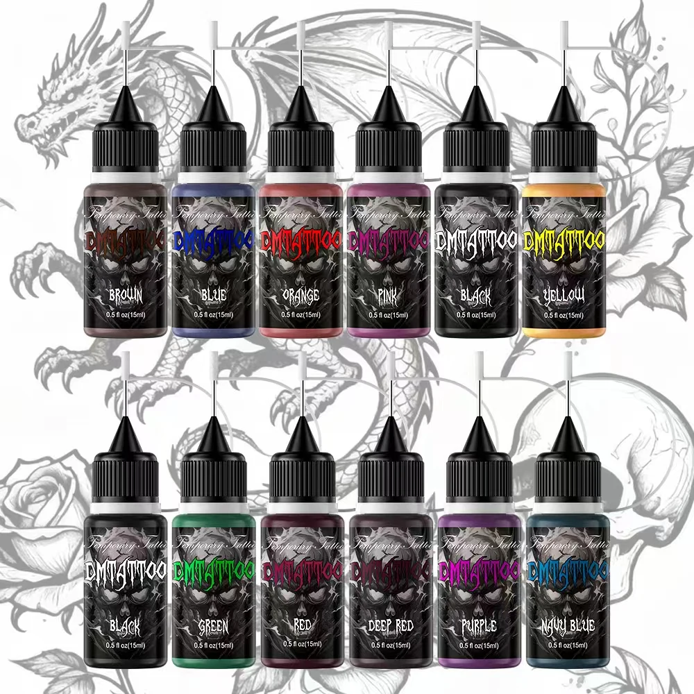 12 Color Temporary Tattoo Male Cream Long-lasting Waterproof Ink Henna Tattoo Female Semi-permanent DIY Art Tools