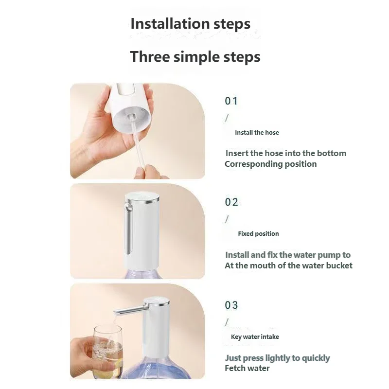 HOMEFISH Electric Water Bottle Pump 1200mAh Type C Rechargeable with LED Display Automatic Touch Button 3 Quantitative Settings