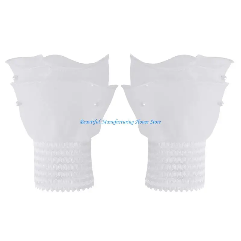 Picture 3: E56A Women Pearls Embellished Layered Mesh Fake Sleeves Wristwear Lace Gloves Breathable Summer Fashion Clothing Accessories