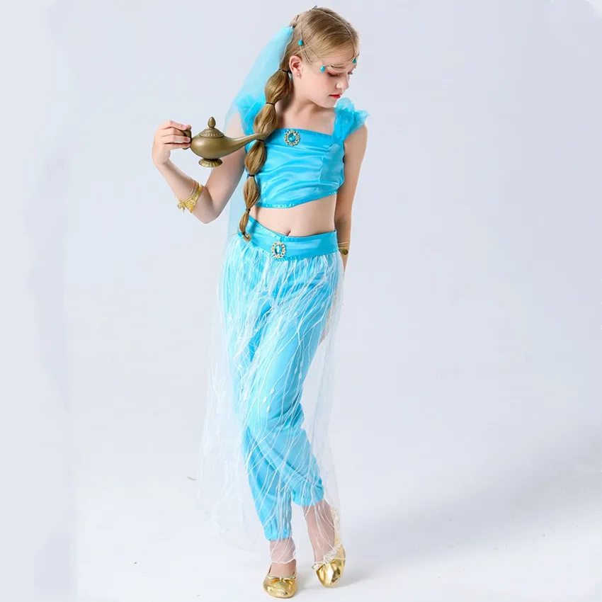 Girls Jasmine Dress Arabian Princess Magic Lamp Costume Kids Birthday Party Christmas Dress Children Halloween Cosplay Clothes