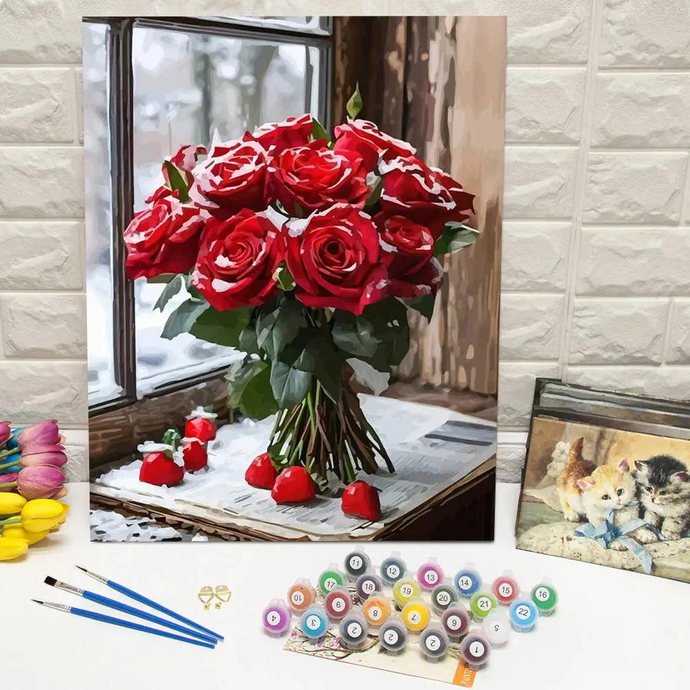 Ölgemälde nach Zahlen, Berglandschaft, DIY, digitale Malerei, Haus, Baum, Landschaft, Bild, Kunsthandwerk auf Leinwand, handgemaltes Geschenk