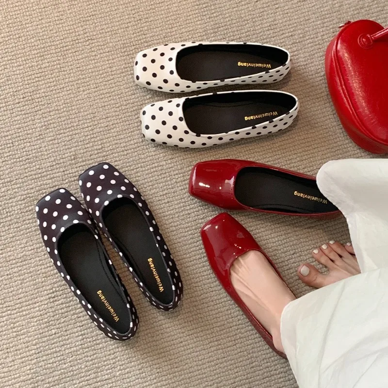 

Fashion Luxury Designer Single Shoes New Women's Square Head Shallow Mouth Versatile Mary Jane Shoes Flat Ballet Shoes for Women
