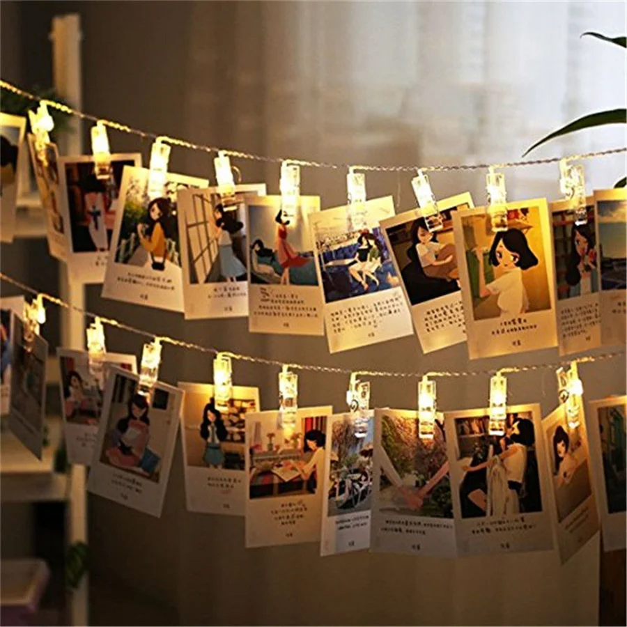 Battery/USB Powered LED Photo Clip Holder Fairy String Lights Christmas Garland Lights for Birthday Party Wedding Holiday Decor