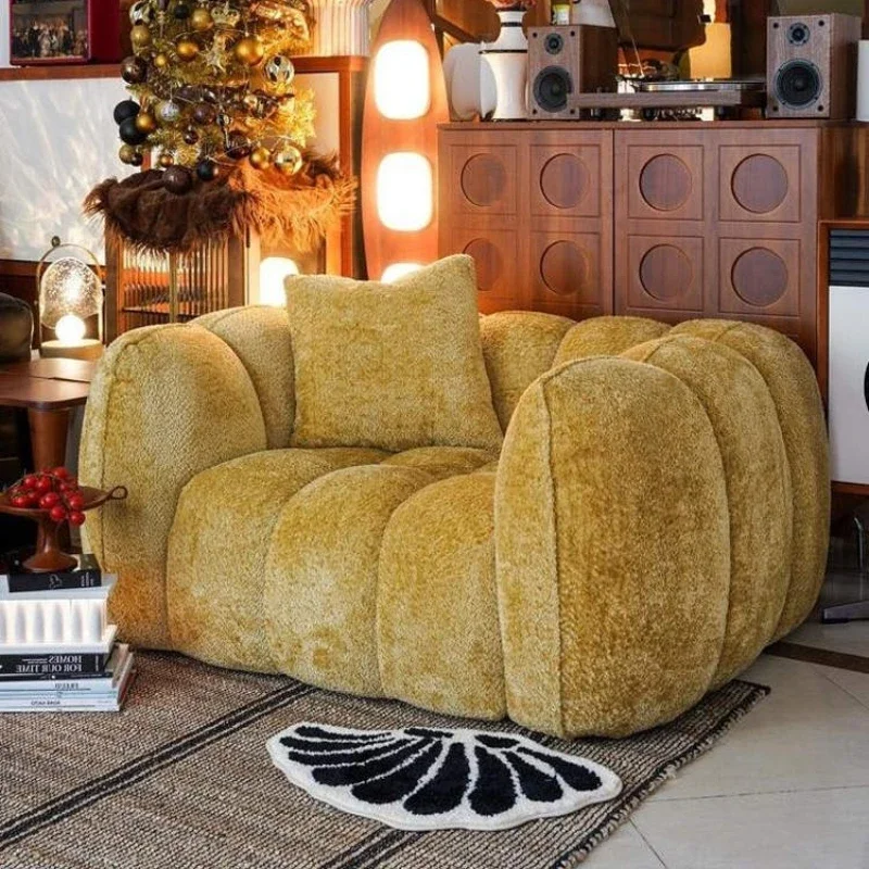 French retro cream wind pumpkin sofa living room modern minimalist designer straight row fabric single lazy sofa