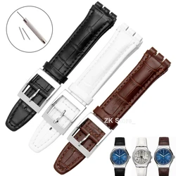 19mm Genuine Cowhide Leather Watchband for Swatch 17mm Band Men Women Sport Watch Strap Steel Stainless Clasps Bracelet