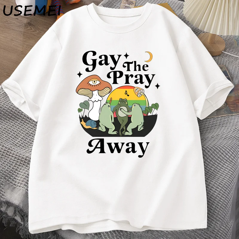 Gay The Pray Away T Shirt Women Men Pride Month Frog LGBTQ T-Shirt Love Is Love Printed T-shirts Cotton Short Sleeve Tees