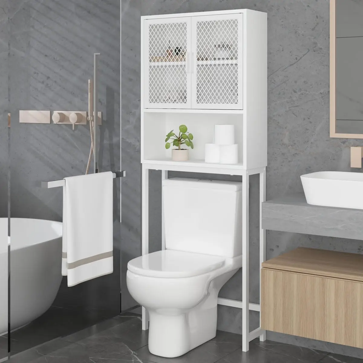 

Over The Toilet Storage, Industrial Bathroom Organizer Over Toilet, Freestanding Over Toilet Bathroom Storage Cabinet with Rack,