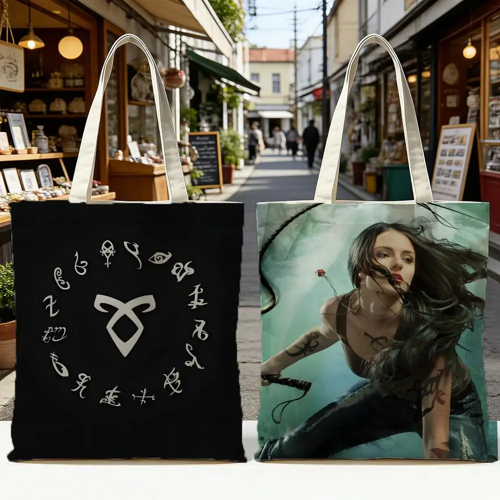 Sacs de rangement Shadowhunters, sac de courses réversible lavable avec poignées blanches, pour une utilisation quotidienne à l'école et au marché