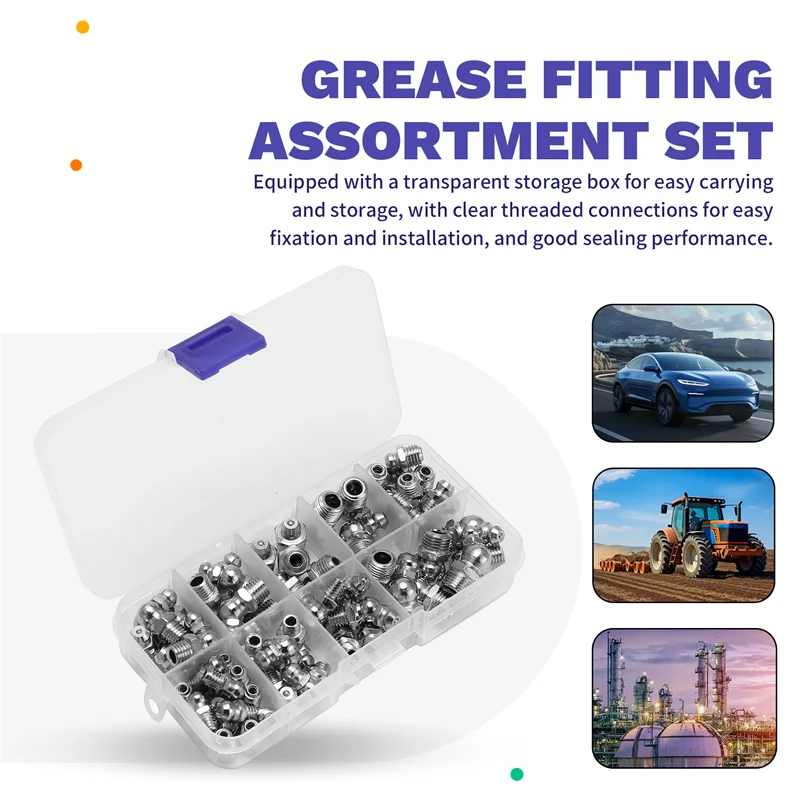 ส่วนใหญ่-60 ชิ้นเมตริกจาระบีชุดอุปกรณ์โลหะM6 M8 M10 45 90 องศาจาระบีไฮดรอลิกZerk AssortmentสําหรับมุมจาระบีMechani