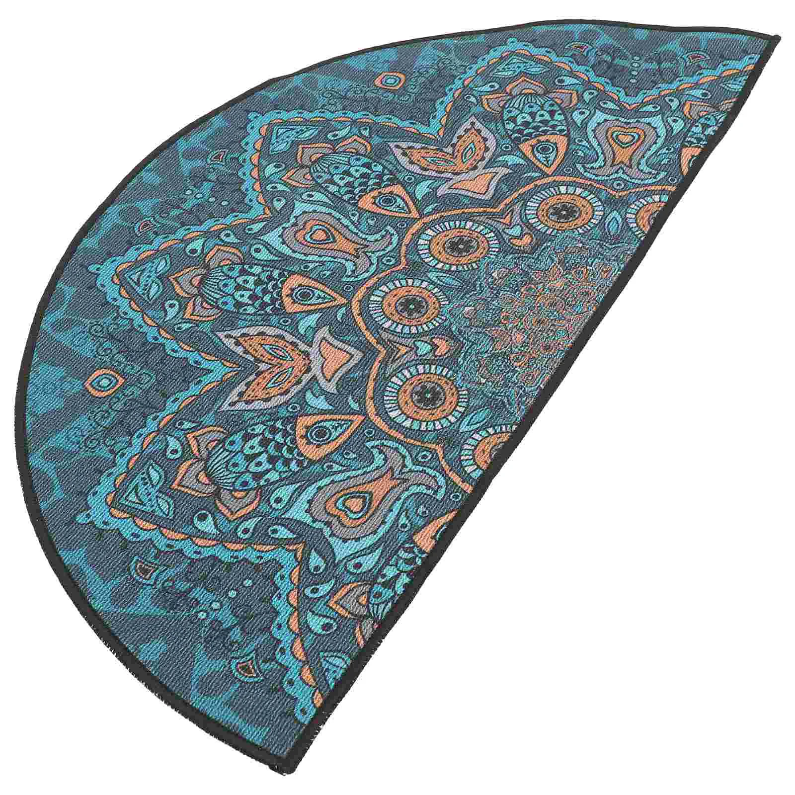 Bohemian Floor Mat Bath Carpet Indoor Half-round Rug Boho Room Funky Entrance Way Household