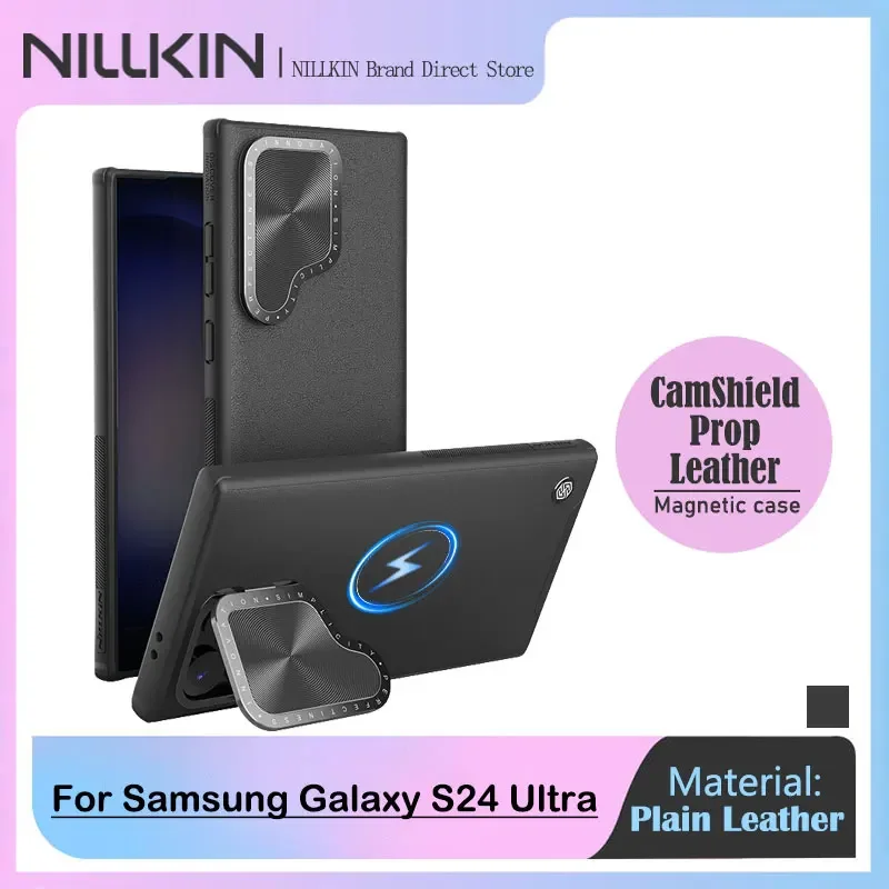 

Чехол Magsafe для Samsung Galaxy S24 Ultra, опора Nillkin Camshield, кожаный магнитный чехол для S24 Ultra со складной подставкой для объектива