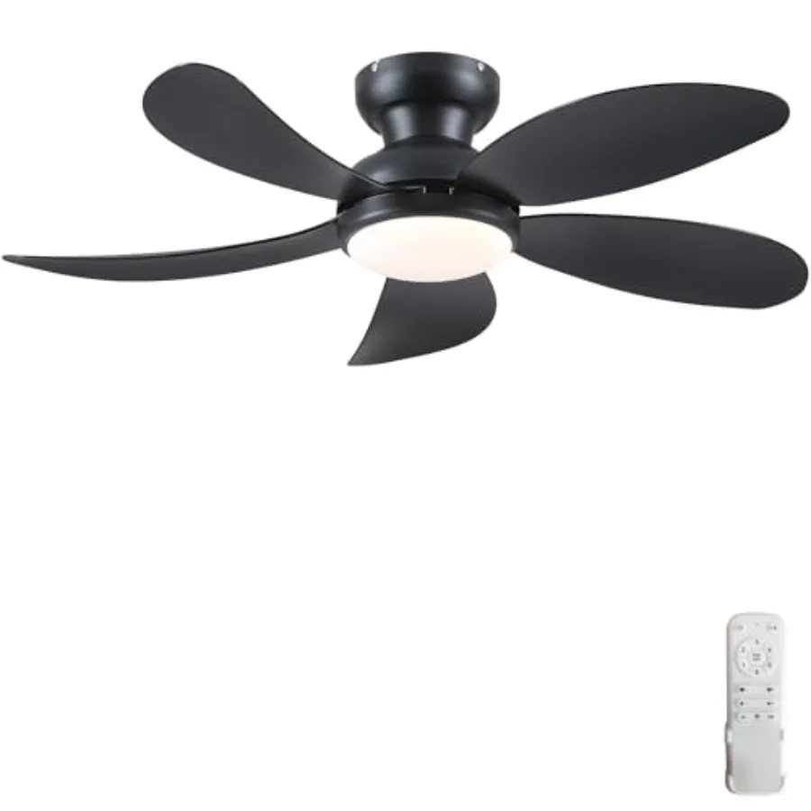 

42" Black Low Profile Ceiling Fans with Lights and RemoteSmall Flush Mount Ceiling Fans with Quiet Reversible DC Motor Dimmable