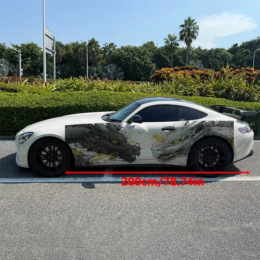 2pcs Chinese Style Splatter Dragon Car Side Wraps, Self-Adhesive PVC Waterproof & Scratch-Resistant Stickers, Car Accessory Gift