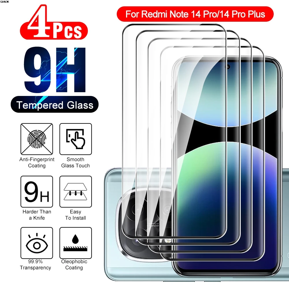 

4PCS For Xiaomi Redmi Note 14 Pro Plus 14Pro＋ Full glue curved protect glass Readmi note14pro 13proplus 5G 4G screen protector