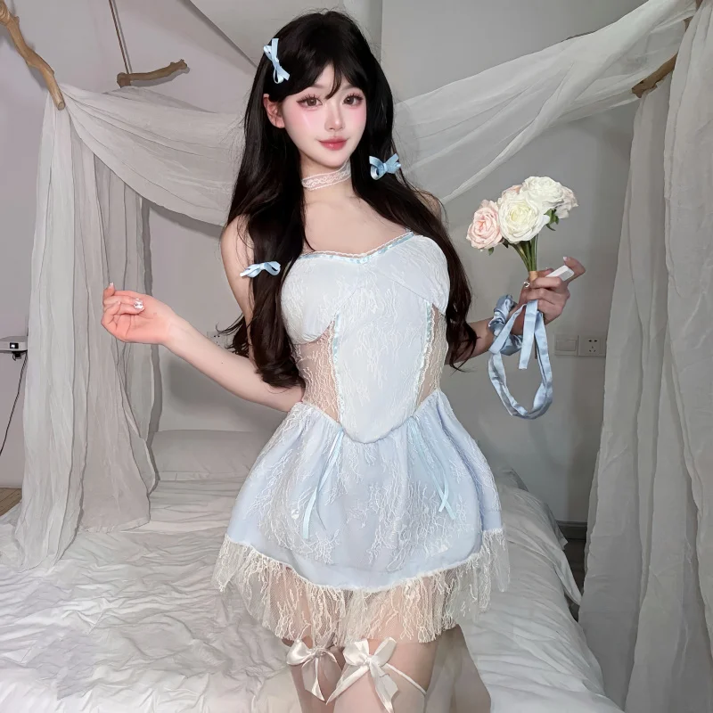 

Нижнее белье, сексуальное платье на бретельках, женское милое тонкое платье из чистого кружева, юбкаqqny