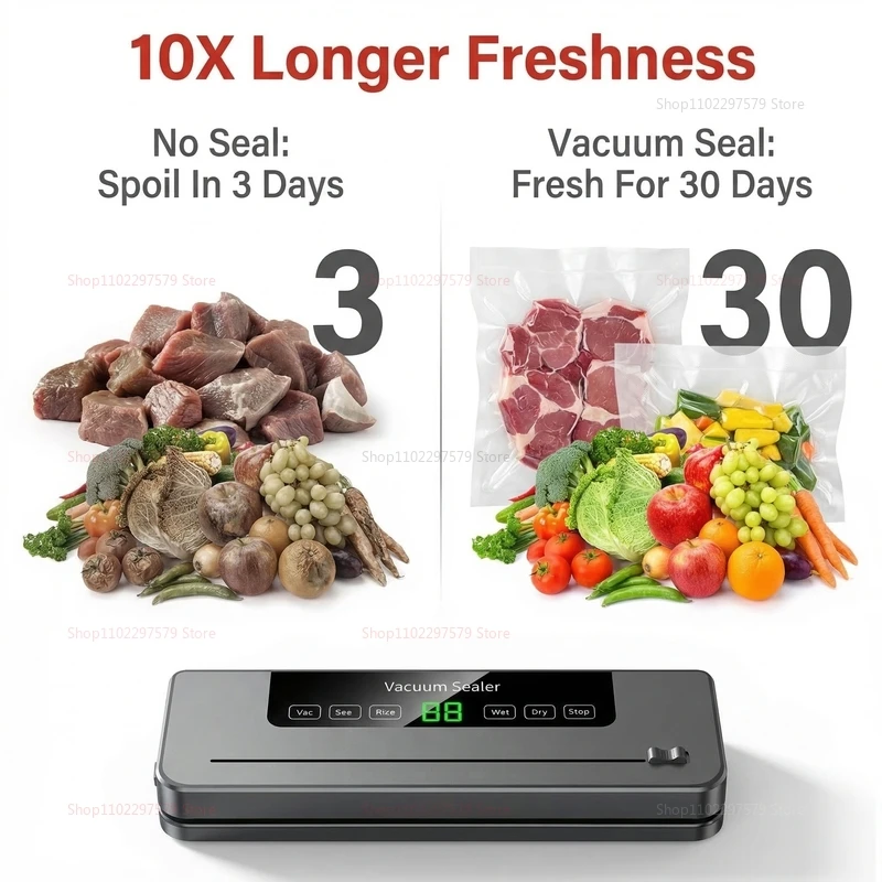 Electric Vacuum Sealer Machine Dry/Wet Food Packaging Vacuum Sealing Bags Built-in Cutter Kitchen Food Storage  Vacuum Sealer