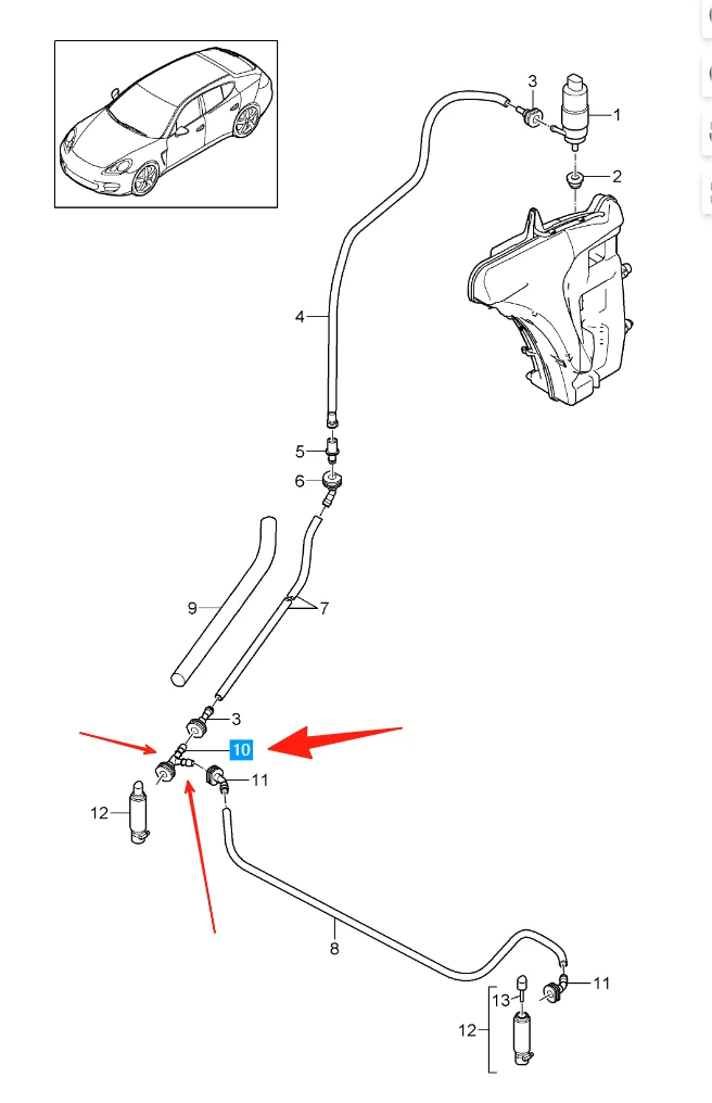خرطوم غسالة المصباح "T" موصل لبورشه باناميرا 2010-2016 997T بورش 911 Turbo/GT2 2007-2016