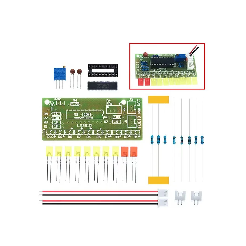 LM3915 DC 9V-12V 10 LED Sound Audio Spectrum Analyzer Level Indicator Kit DIY Electoronics Soldering Practice Set laboratory