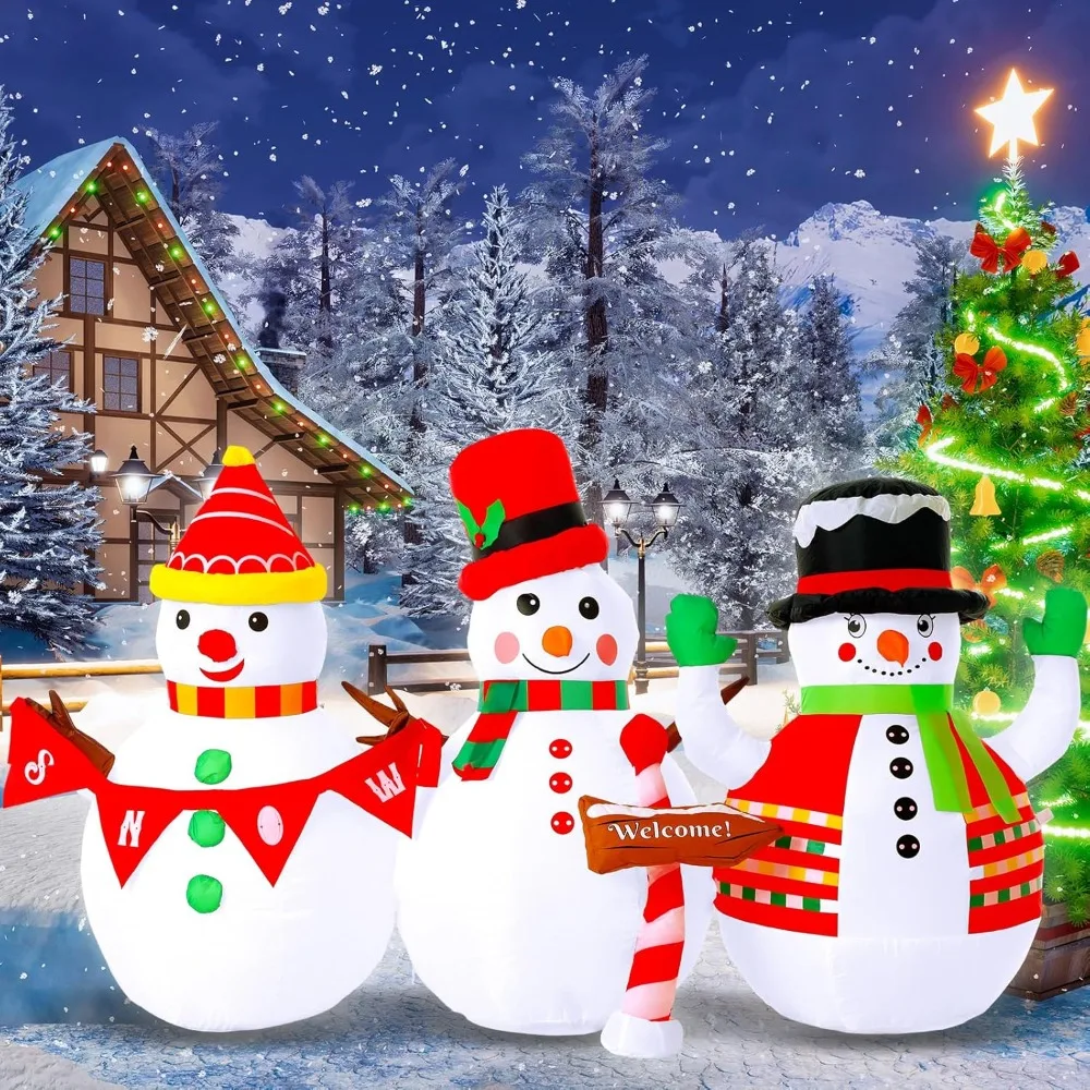 

Christmas Inflatable 7 Ft Long Merry Lighted Snowman Outdoor Decorations Blow Up Yard Built in LED Lights Christmas Inflatable