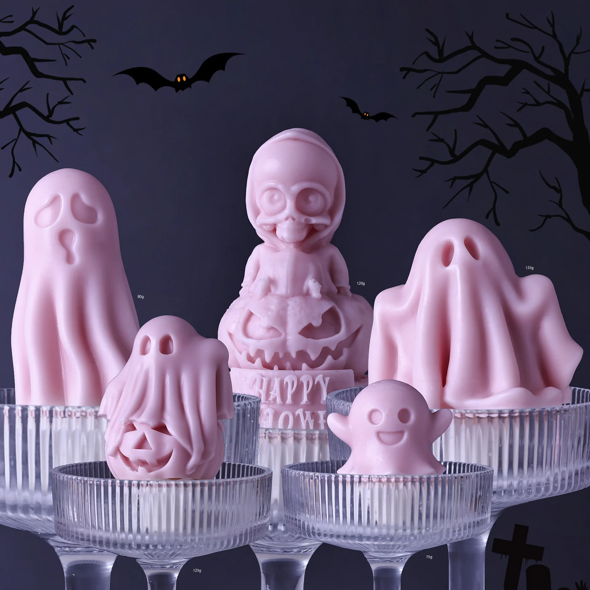 Halloween Ghost Collection Candle Silicone Mold DIY Handmade Pumpkin Zombie Plaster Candle Soy Wax Making Mould Halloween Decor