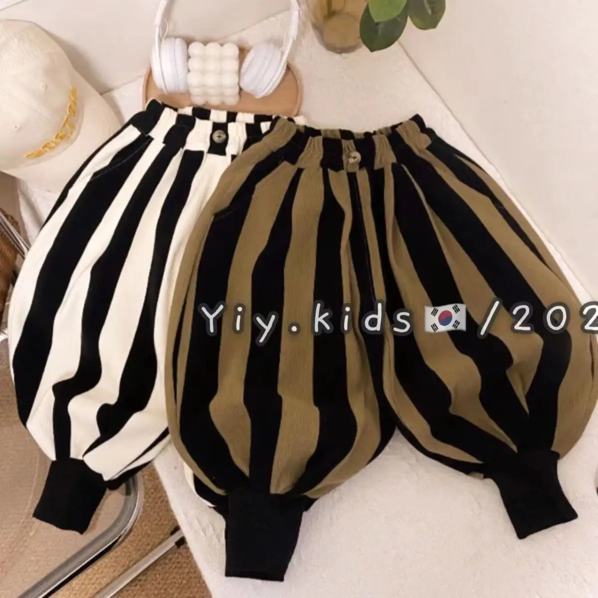 Korean Version Corduroy Pants for Spring and Autumn New Style for Boys and Girls Vertical Striped Casual Harem Radish Pants