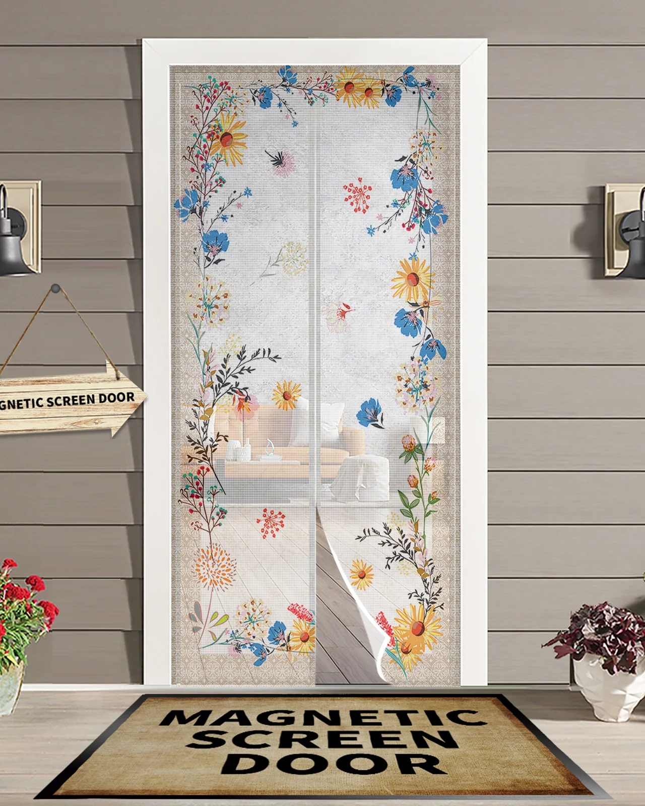 

Spring Flowers Orchid Retro Kitchen Curtain Magnetic Mosquito Net Curtains Summer Bedroom Anti Insect Door Curtain