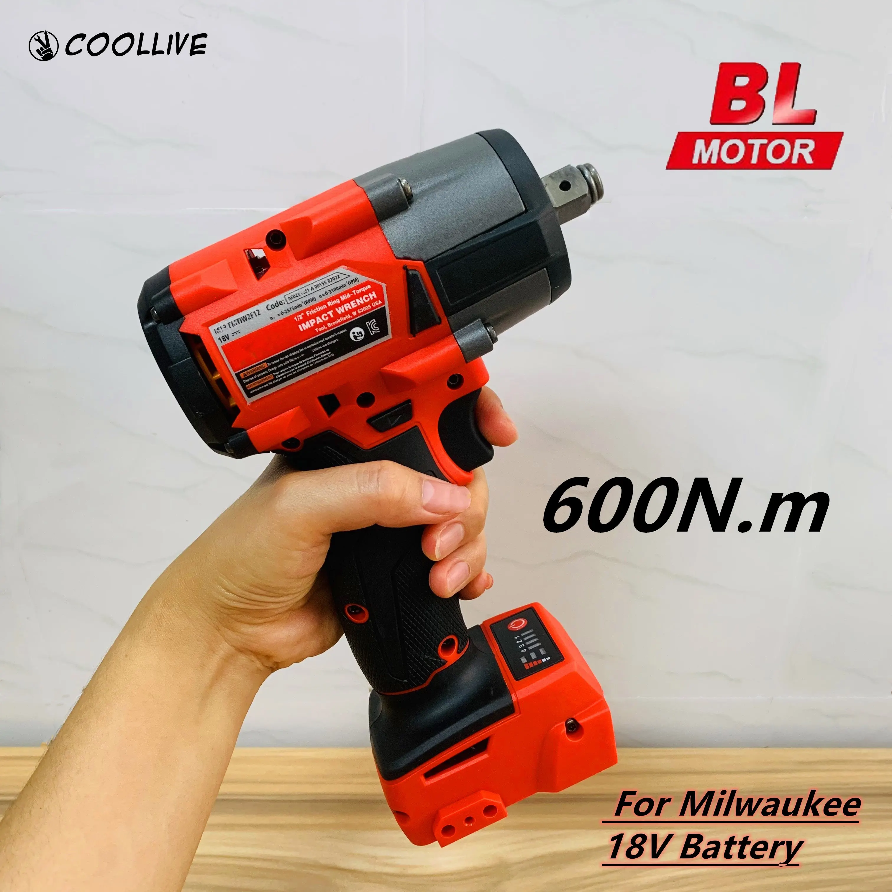 

Подходит для аккумулятора Milwaukee 18В, 600 Нм, бесщеточный аккумуляторный ударный гайковерт средней мощности, электрический ударный гайковерт для ремонта автомобилей и грузовиков, электроинструменты.