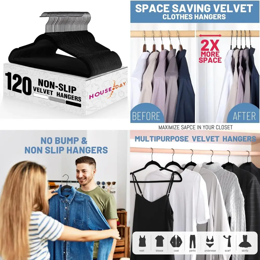 

Non-Slip Heavy Duty Velvet Hangers, 120 Pack, Slim Design for Suits, Shirts, Coats, Premium Quality Clothes Hangers