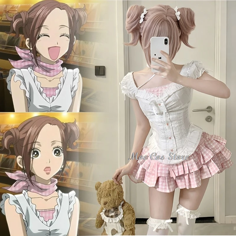 

Костюм для косплея Наны Комацу из аниме, розовая юбка и топ, парик, винтажный ретро-наряд для Хэллоуина, манга-косплей Jirai Kei NANA