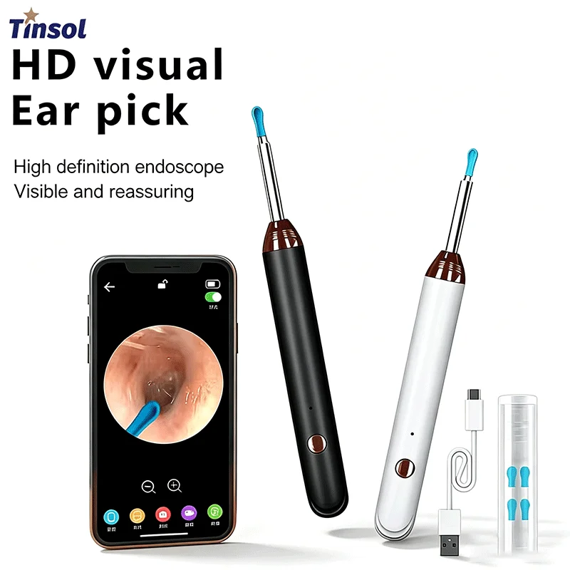 Tinsol New 1296P Smart Visual Ear Cleaner Ear Spoon Otoscope USB-C Charging Endoscope Earwax Removal Tool with Camera