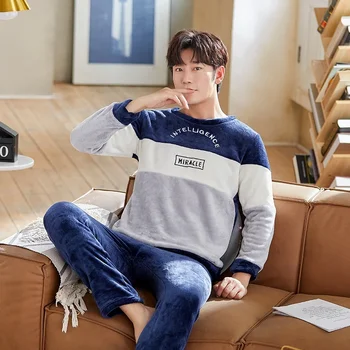 2024 Winter Plus Size Lange Mouw Dikke Warme Flanellen Pyjama Sets Voor Mannen Koraal Fluwelen Nachtkleding Pyjama Homewear Kleding
