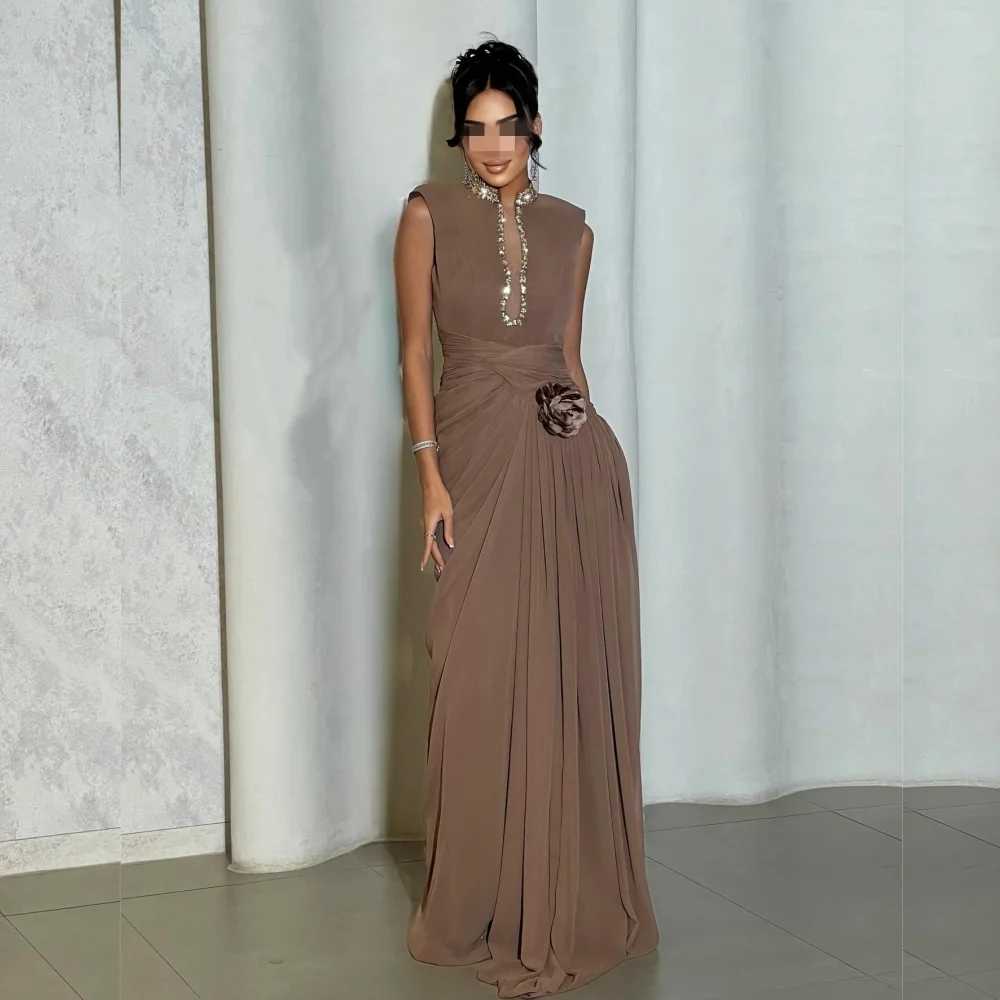 

Женское вечернее классическое вечернее платье высокого качества по индивидуальному заказу, плиссированное платье со стразами и высоким воротником, длинные платья трапециевидной формы на заказ