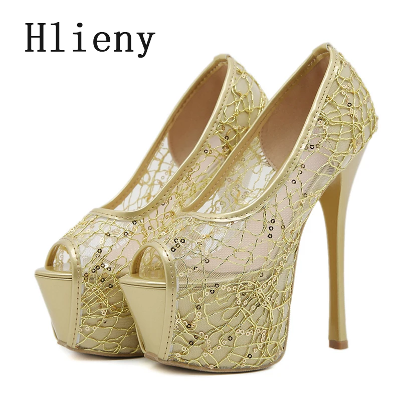 Hlieny Sexy Chunky Platform Fetish tacchi Super alti donna décolleté scarpe estate elegante Mesh Peep Toe Wedding Party Prom Sandals