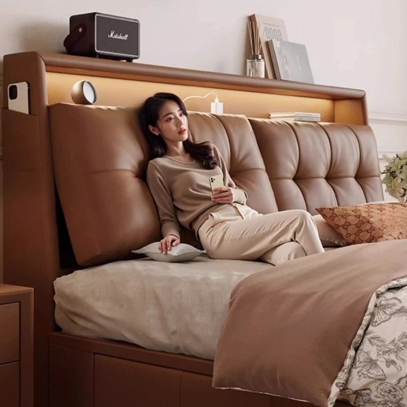 เตียงนวดอเนกประสงค์อัจฉริยะ โครงเตียงควีนไซส์/ดับเบิ้ล ดีไซน์ยุโรปสมัยใหม่ พร้อมที่เก็บของ หนังคุณภาพสูง ปลอดภัย ดีไซน์โดดเด่น เฟอร์นิเจอร์สุดพิเศษ