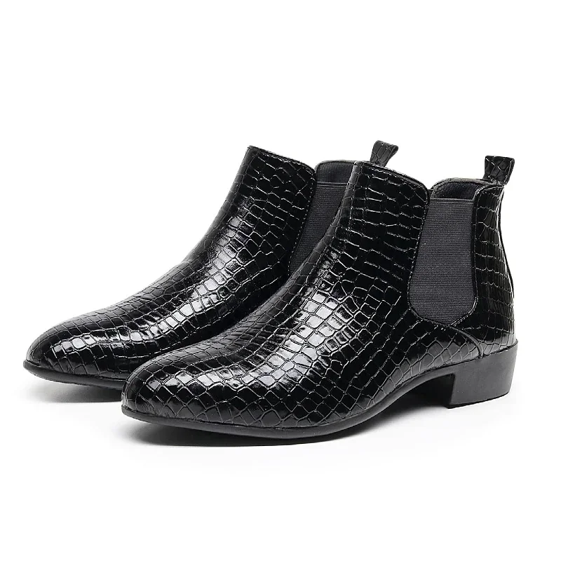 

Big Size 39-50 Men Ankle Boots with Heels Pointed Toe Men's Fashion Chelsea Boots Slip On Work Shoes High-Top Leather Shoes Male