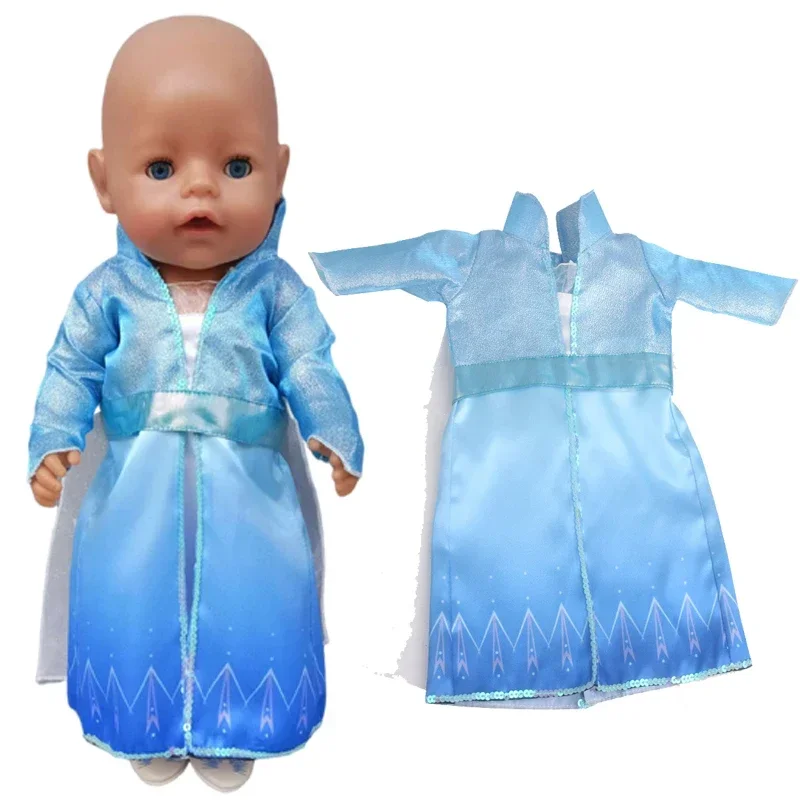 43 Cm New Born Baby Doll Clothes Elsa Princess Dress 18 Inch American Og Girl Doll Dress