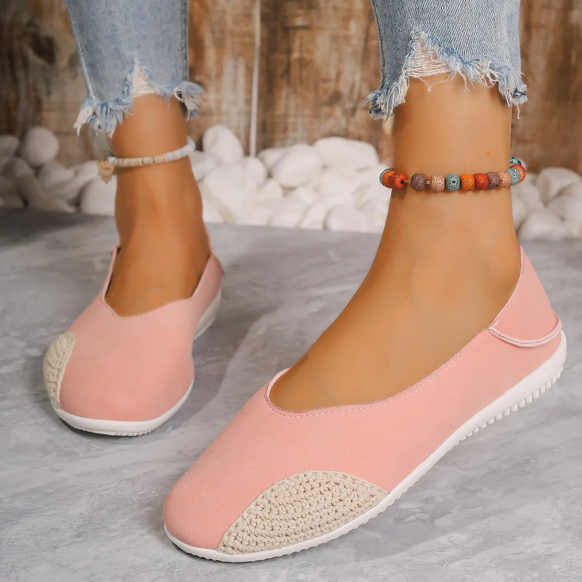 Casual Woman Shoe Mixed Colors Round Toe Autumn Slip-on Female Footwear Shallow Mouth Big Size Fall Slip On Moccasin Dress New R