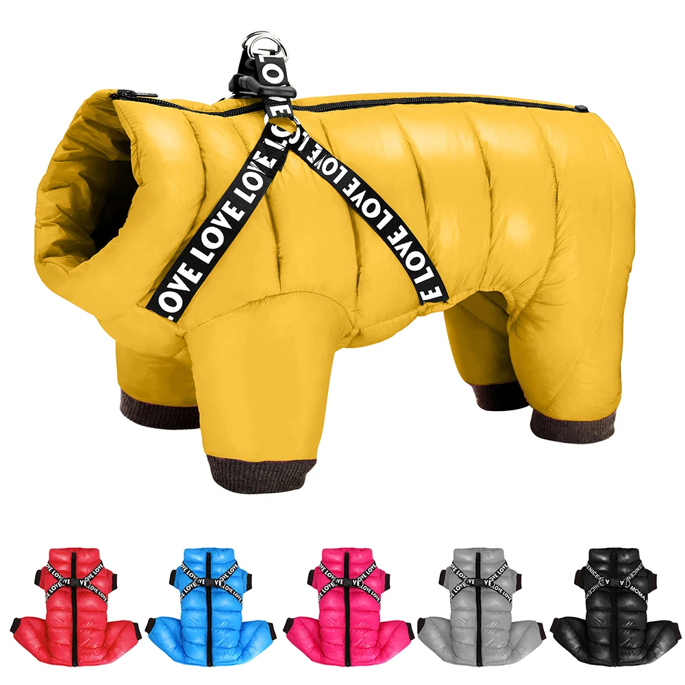 Winter Dog Clothes Super Warm Pet Dog Jacket Coat With Harness Waterproof Puppy Clothing Hoodies For Small Medium Dogs Outfit