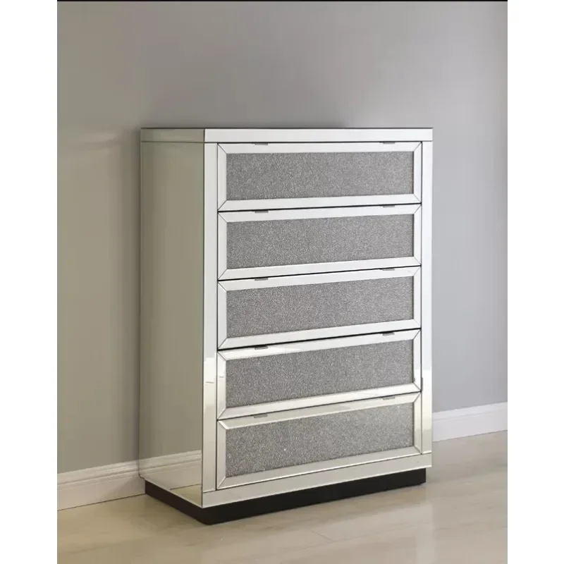 M138 Living Room Furniture 6 Drawer Mirrored Cabinet Table Crushed Diamond Dresser With Wall Mirror For Bedroom